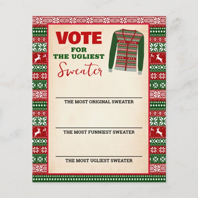Christmas Ugly Sweater Voting Card Flyer (Framsidan)