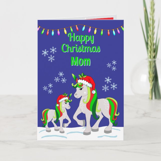 Christmas Unicorn Folded Greeting Card Kort (Framsida)