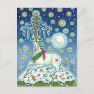 CHRISTMAS UNICORN, MAGIC HORN TRÄD, FANTASY HORSE VYKORT