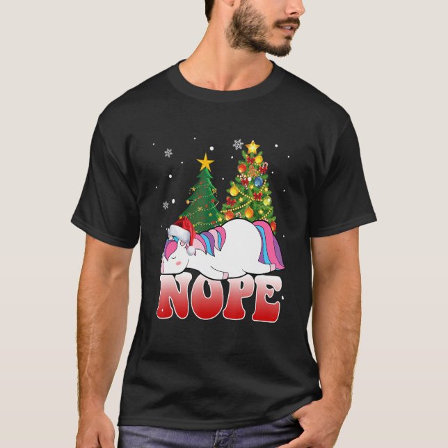 Christmas Unicorn Nope Tree  Unicorn   Xmas T Shirt (Framsida)