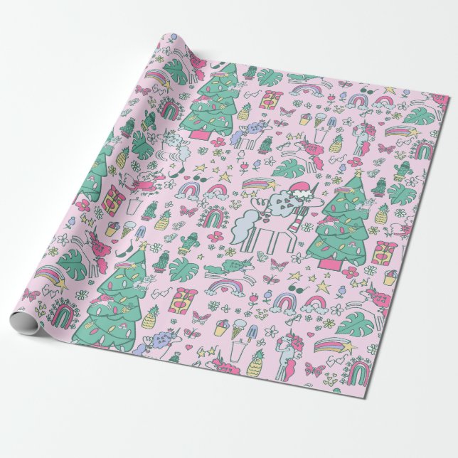 christmas unicorn Santa whimsical cactus monstera Presentpapper (Utrullad)