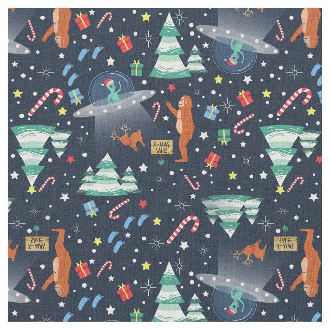 Christmas utomjordingsbortföringsbigfoot yeti sasq tyg (Närbild)
