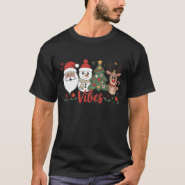 Christmas Vibes Santa Snowman Reindeer Holiday T Shirt