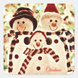 Christmas Vibes Snowman Celebration Fyrkantigt Klistermärke