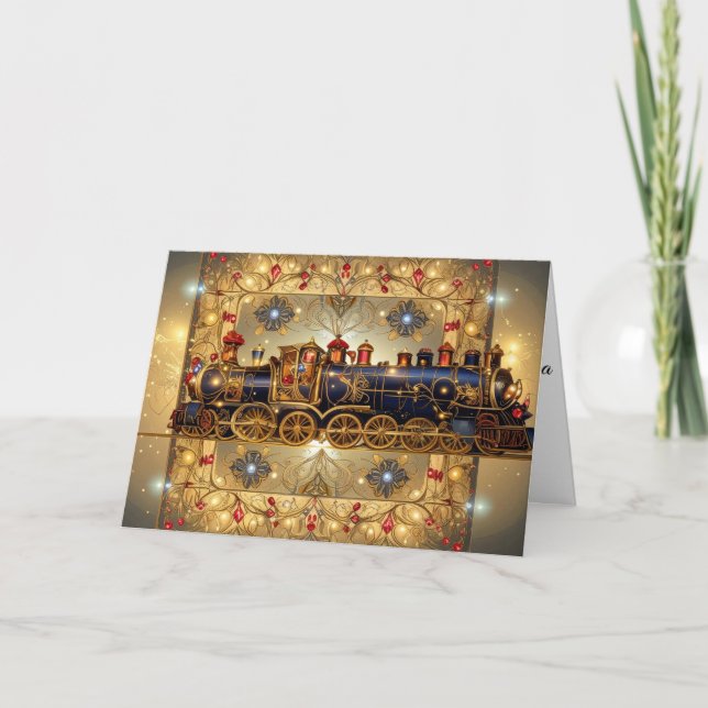 Christmas Victorian Elegant Train Steampunk Whimsy Helgkort (Framsida)