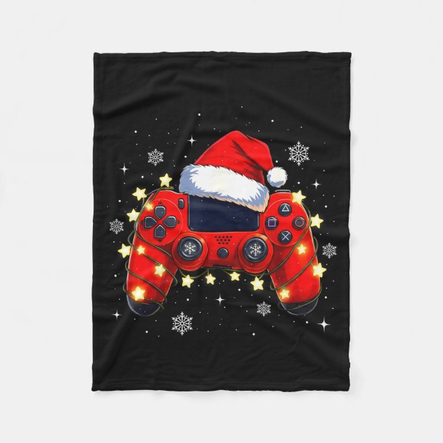 Christmas Video Game Controller Santa Hat Gamer Bo Fleecefilt (Framsidan)