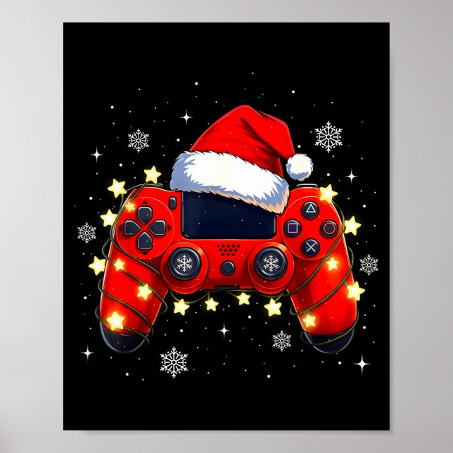 Christmas Video Game Controller Santa Hat Gamer Bo Poster (Framsidan)