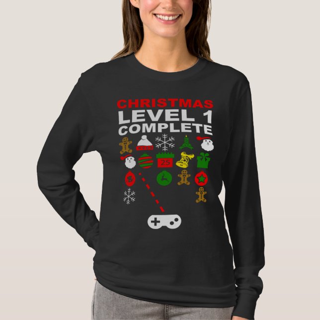 Christmas Video Gaming Decoration Invaders Gamer T Shirt (Framsida)