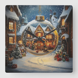 Christmas Village Ornament Wall Clock Fyrkantig Klocka