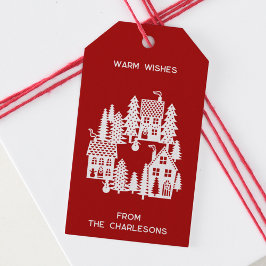 Christmas Village Red and White Personalized Presentetikett