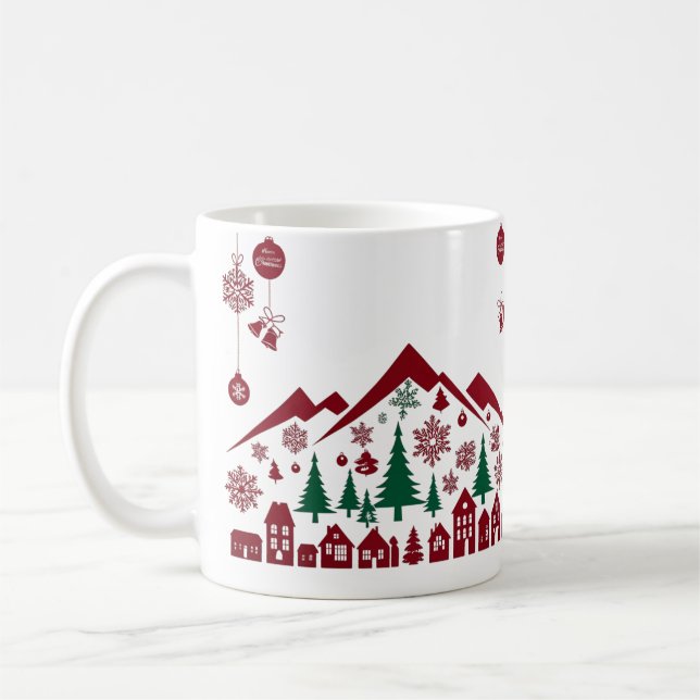 Christmas Village Silhouette – Red & Green  Kaffemugg (Vänster)