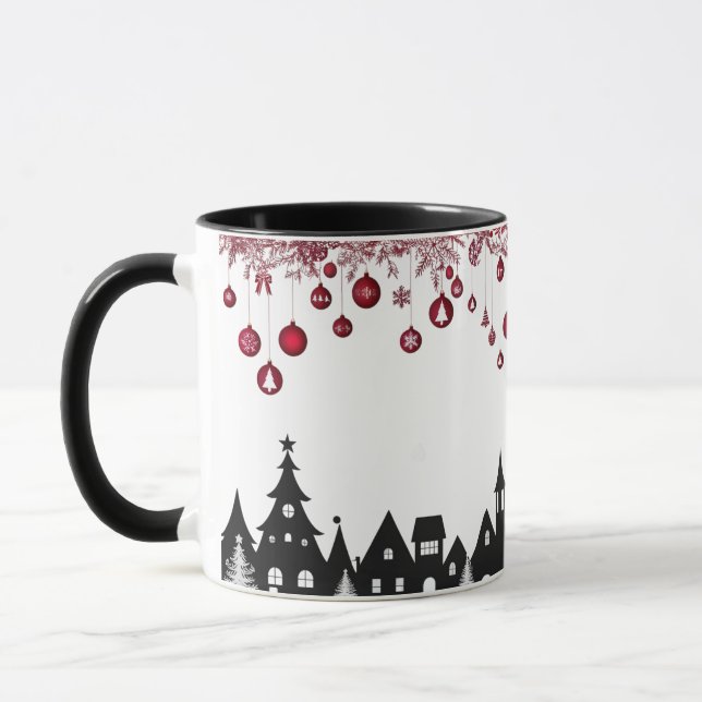 Christmas Village Silhouette – Red Ornaments  Mugg (Vänster)