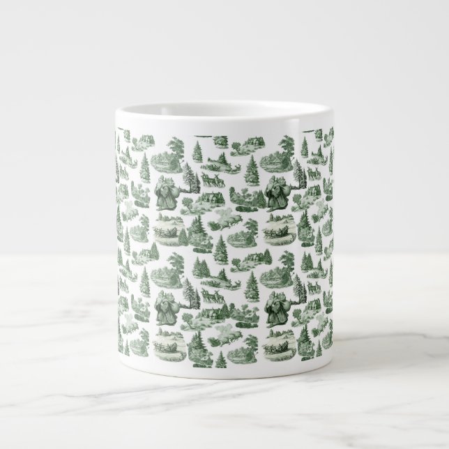 Christmas Village Themed Green Toile Design Jumbo Mugg (Framsidan)