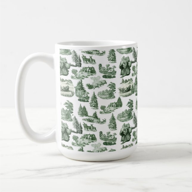 Christmas Village Themed Green Toile Design Kaffemugg (Vänster)