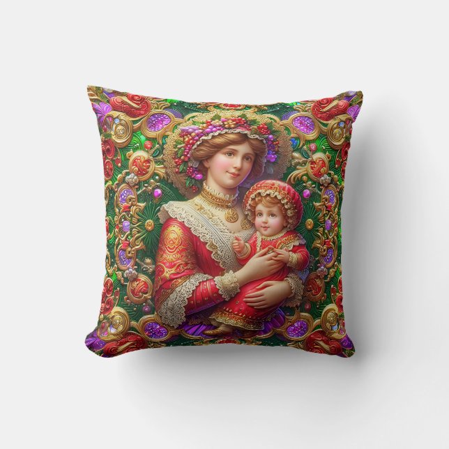 CHRISTMAS ~ Vintage Mor och Baby ~ Kudde (Framsida)