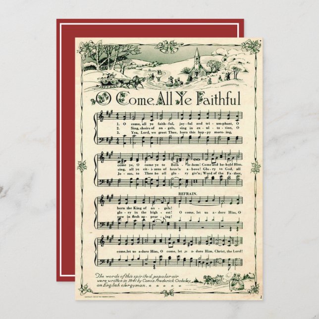 Christmas Vintage Sheet Music Snowflakes Julkort (Fram/baksida)