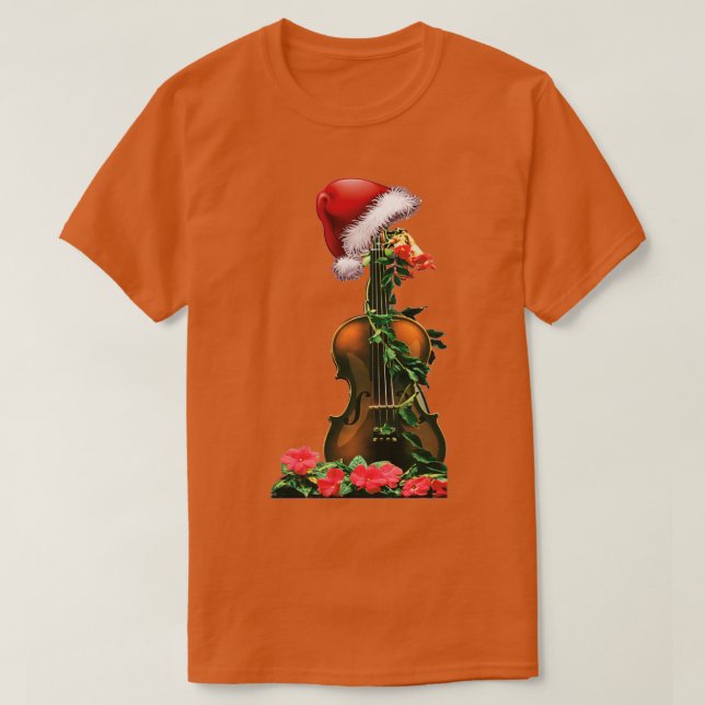 Christmas Violin with Santa hat T Shirt (Design framsida)