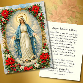 Christmas Virgin Mary Memorare Prayer Poinsettia Visitkort