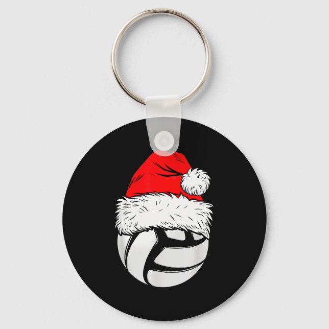 Christmas Volleyball Ball Santa Hat Xmas Matching  Nyckelring (Framsida)