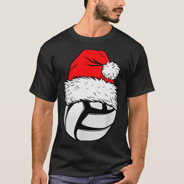 Christmas Volleyball Ball Santa Hat Xmas Matching  T Shirt (Framsida)