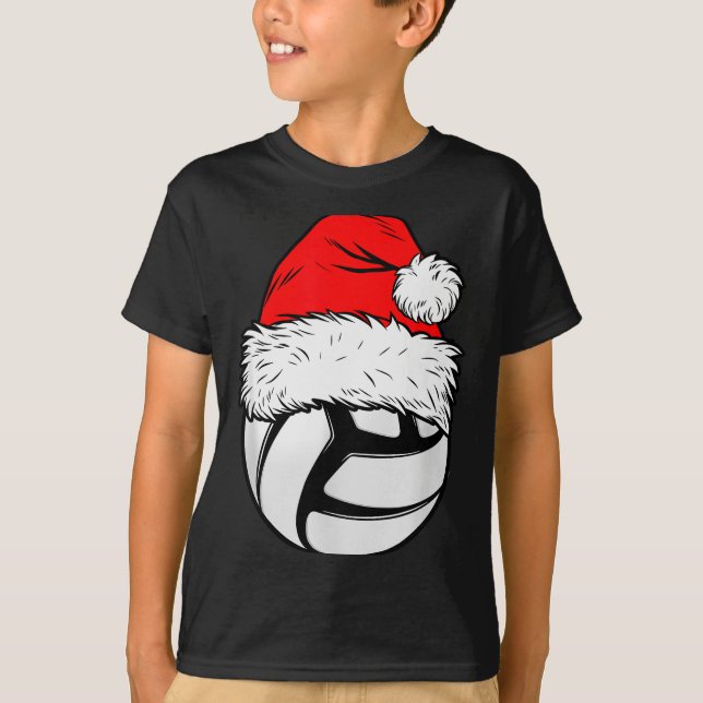 Christmas Volleyball Ball Santa Hat Xmas Matching  T Shirt (Framsida)