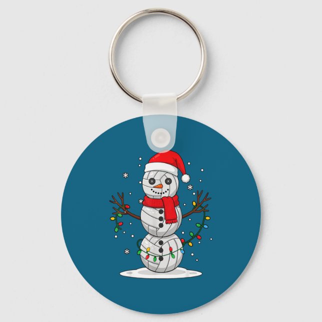 Christmas Volleyball Snowman Santa Hat Funny Holid Nyckelring (Framsida)