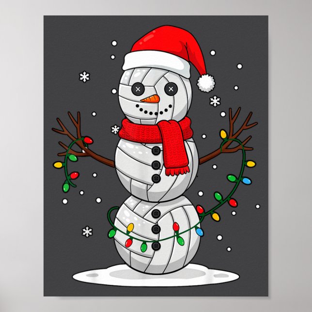 Christmas Volleyball Snowman Santa Hat Funny Holid Poster (Framsidan)