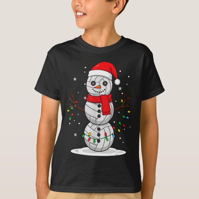 Christmas Volleyball Snowman Santa Hat Funny Holid T Shirt (Framsida)