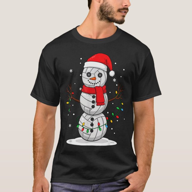 Christmas Volleyball Snowman Santa Hat Funny Holid T Shirt (Framsida)
