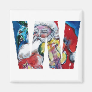CHRISTMAS W BREV / SANTA MED VIOLIN MONOGRAM MAGNET