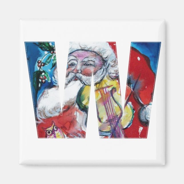 CHRISTMAS W BREV / SANTA MED VIOLIN MONOGRAM MAGNET (Framsidan)
