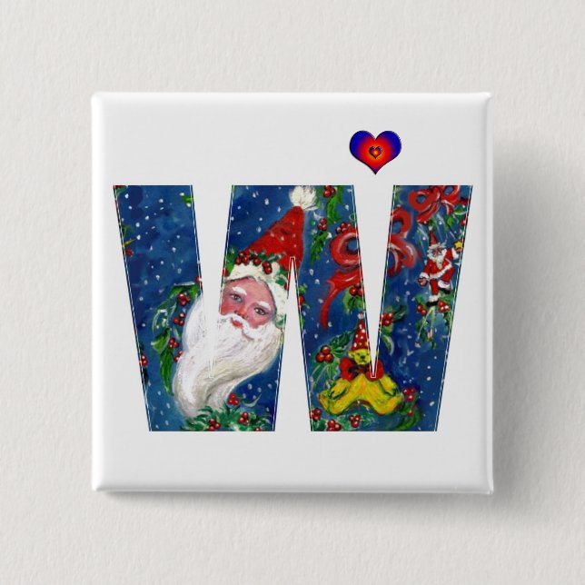 CHRISTMAS W BREV / SANTA RED RIBBON MONOGRAM KNAPP (Framsida)