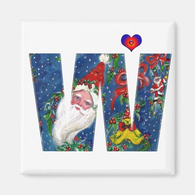 CHRISTMAS W BREV / SANTA RED RIBBON MONOGRAM MAGNET (Framsidan)