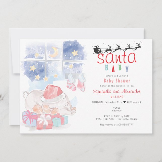 Christmas Watercolor Celestial Santa Baby Shower Inbjudningar (Framsida)