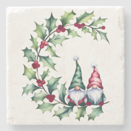 Christmas Watercolor Gnomes Sitting On Holly Twig Stenunderlägg