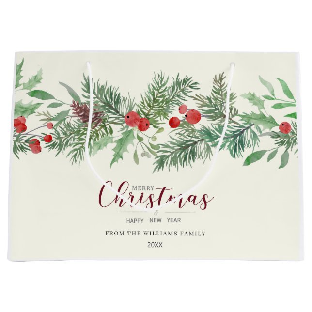 Christmas Watercolor Greenery Gift Bag (Framsidan)