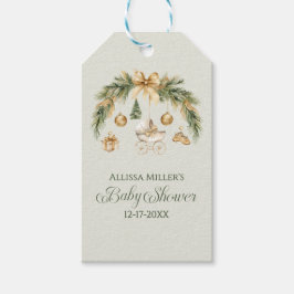 Christmas Watercolor Greenery Winter Baby Shower Presentetikett