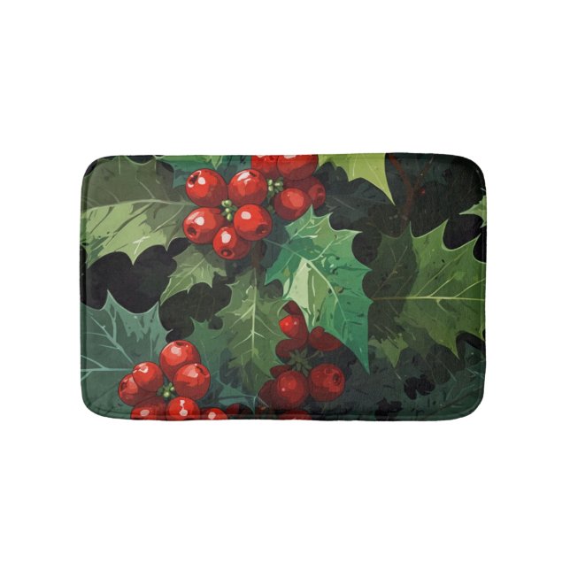 Christmas watercolor Holly berry leaves botanical  Badrumsmatta (Framsidan)