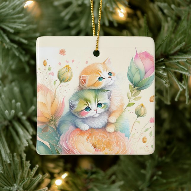 Christmas watercolor mouse julgransprydnad keramik (Träd)