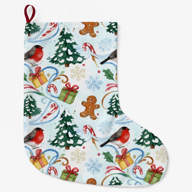 Christmas watercolor pattern  stor julstrumpa (Framsidan)