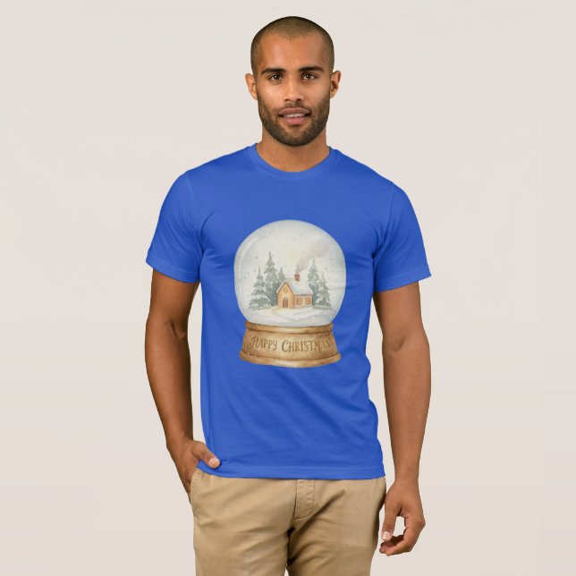 Christmas Watercolor Snow Globe Cabin T-Shirt (Hel framsida)