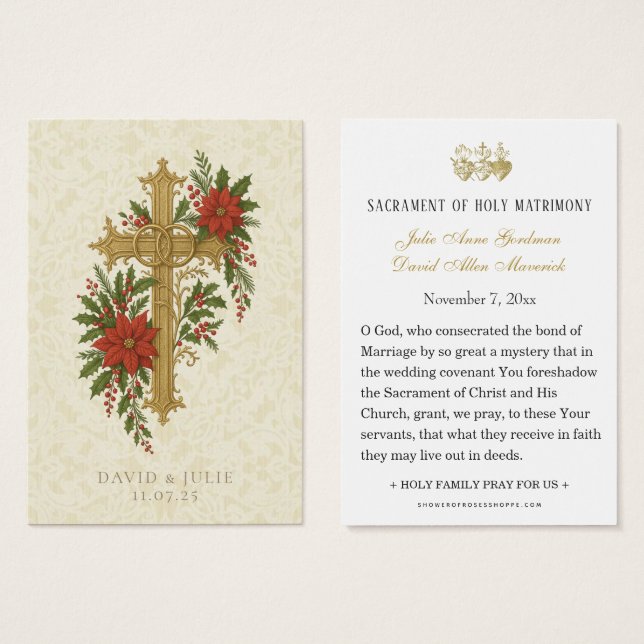 Christmas Wedding Cross Prayer Card Visitkort (Framsida & baksida)