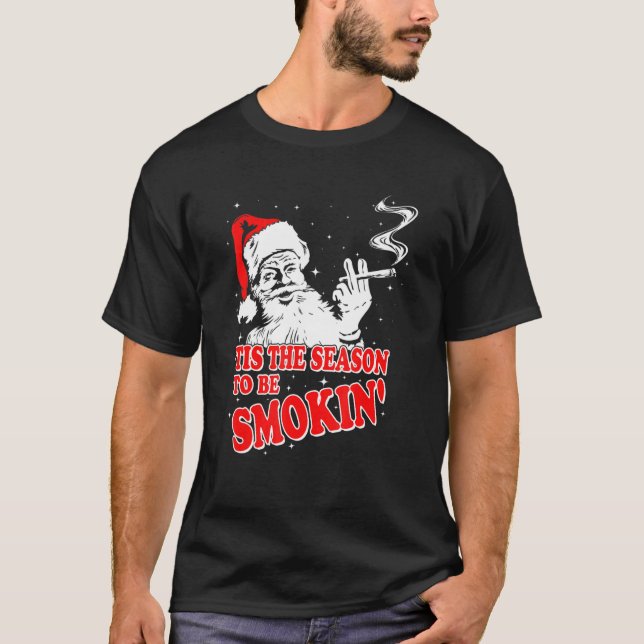 Christmas Weed With Santa Claus Smoking  Weed T Shirt (Framsida)