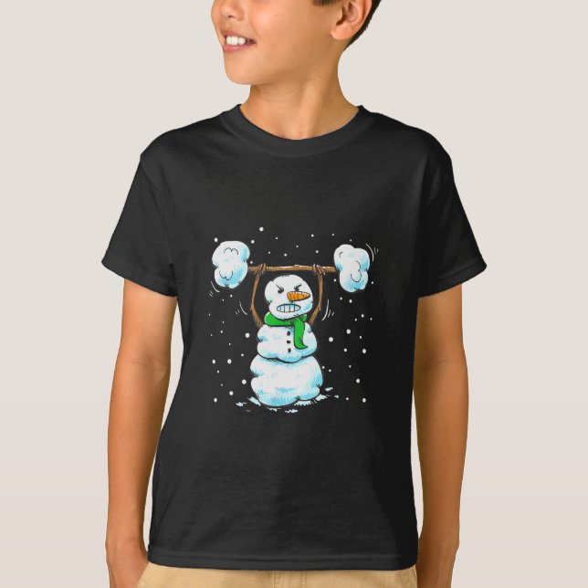 Christmas Weightlifting Snowman Shirt Funny Snowma T Shirt (Framsida)