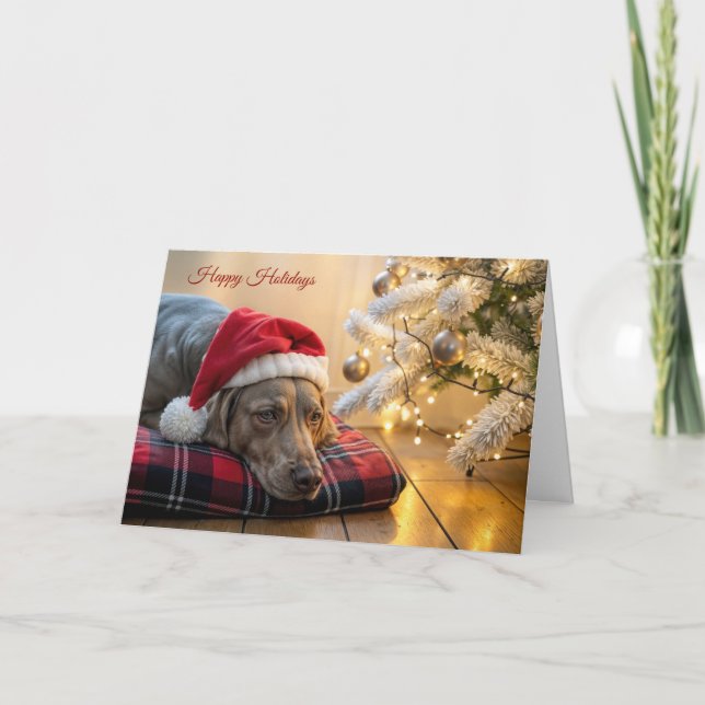 Christmas Weimaraner Dog By a Tree Kort (Framsida)