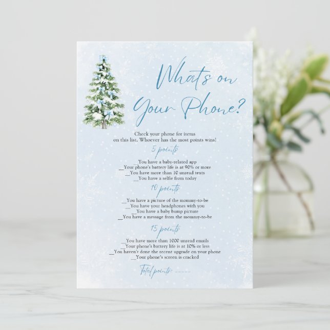 Christmas What's on Your Phone Baby Shower Game Inbjudningar (Stående Fram)