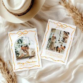 Christmas Whimsical Photo Hand-Drawn Bow Ribbon Julkort