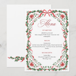 Christmas Whimsical Red Bow Wreath Dinner Party Meny