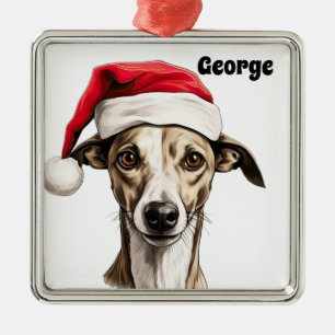 CHRISTMAS WHIPPET HUND AND SANTA HAT JULGRANSPRYDNAD METALL