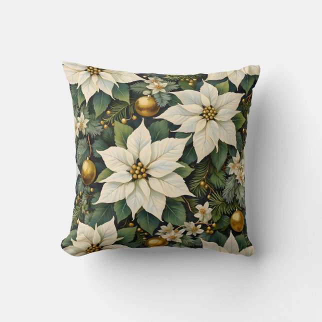 Christmas White Poinsettia Pillow Kudde (Framsida)